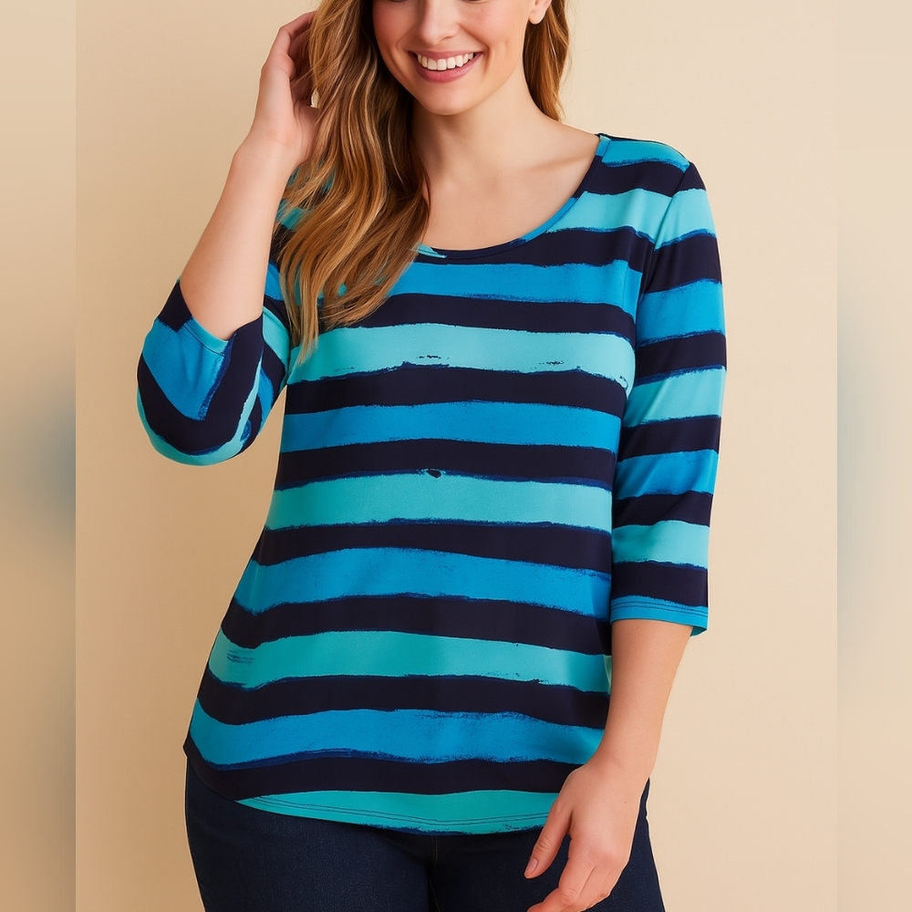 Express Women's Blue Striped Top With Back Zipper